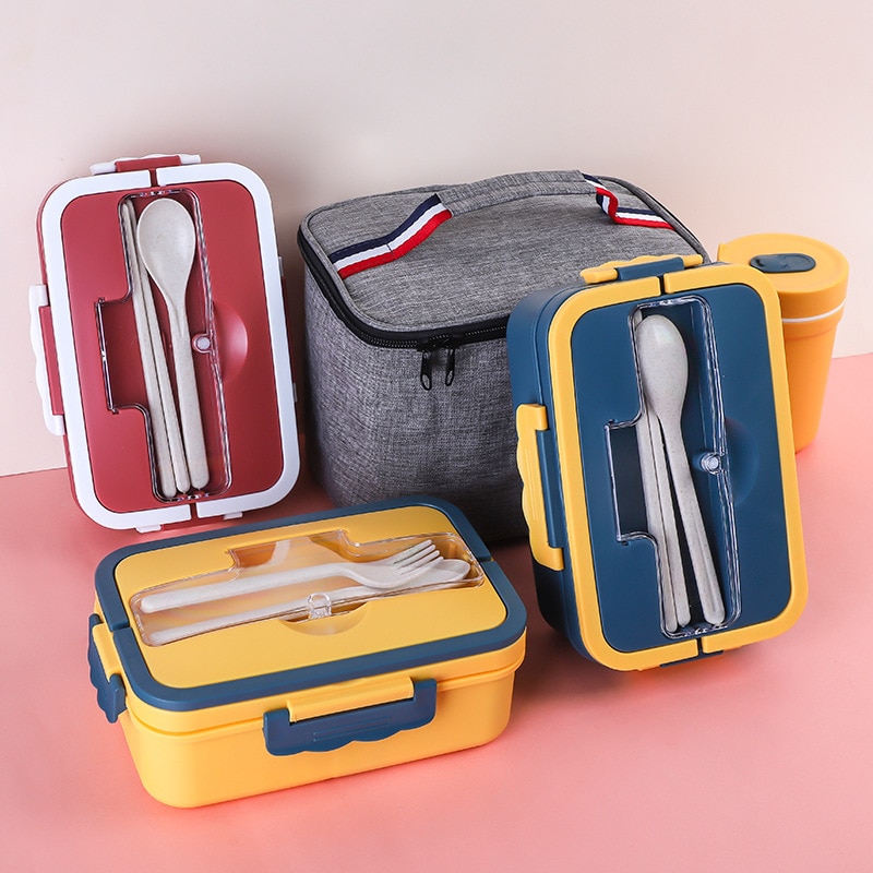1000ml bento box insulated bag Portable lunch box with spoon chopsticks Microwave plastic lunch box set Food storage container