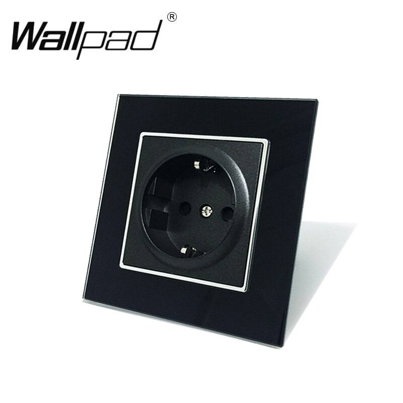 Cuádruple Enchufe europeo caja redonda montaje CE Wallpad cristal negro de lujo 4 Marco 16A EU enchufe eléctrico estándar con garras: 1 eu socket