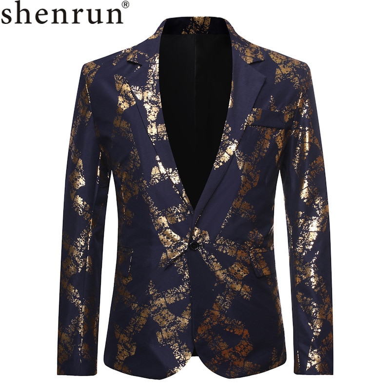 Shenrun hommes Blazers noir bleu marine or imprimé veste mariage costume casual Blazer chanteur hôte DJ scène vestes musicien Costumes