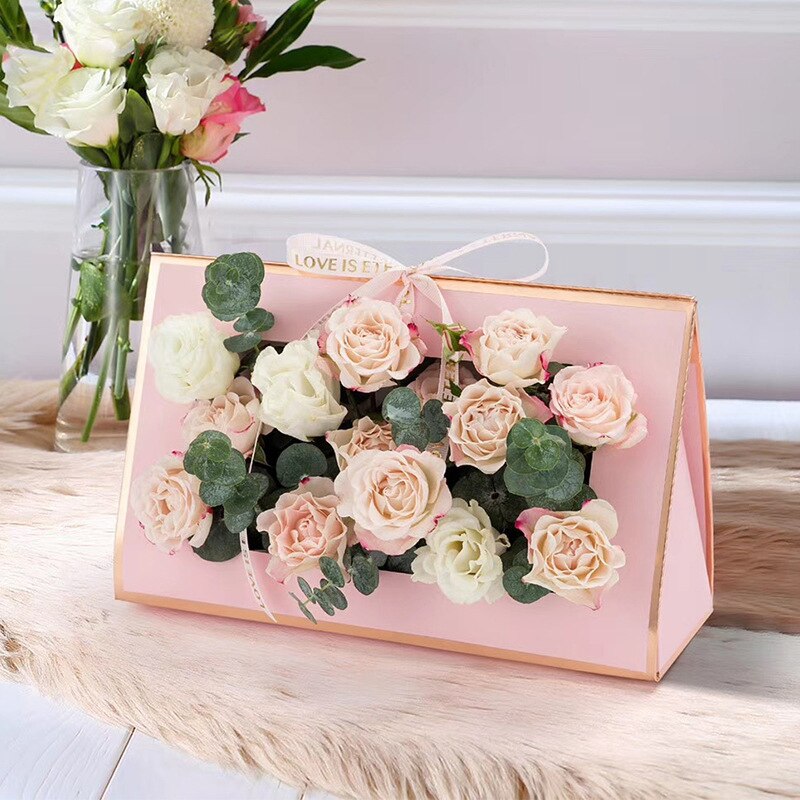 Kraft Paper Flower Box Hollow Window Hand-held Box Flower Arrangement Bag Foldable Flower Packing Box Flower Bag Box