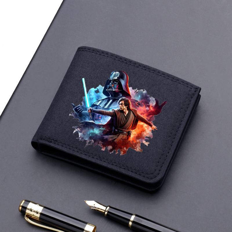 Star Wars Canvas Men Card Holder Wallet Black Blue Grey Male Money Bag ID Photo Bank Holder Short Purse Credit Card Case Bag: Lawenda