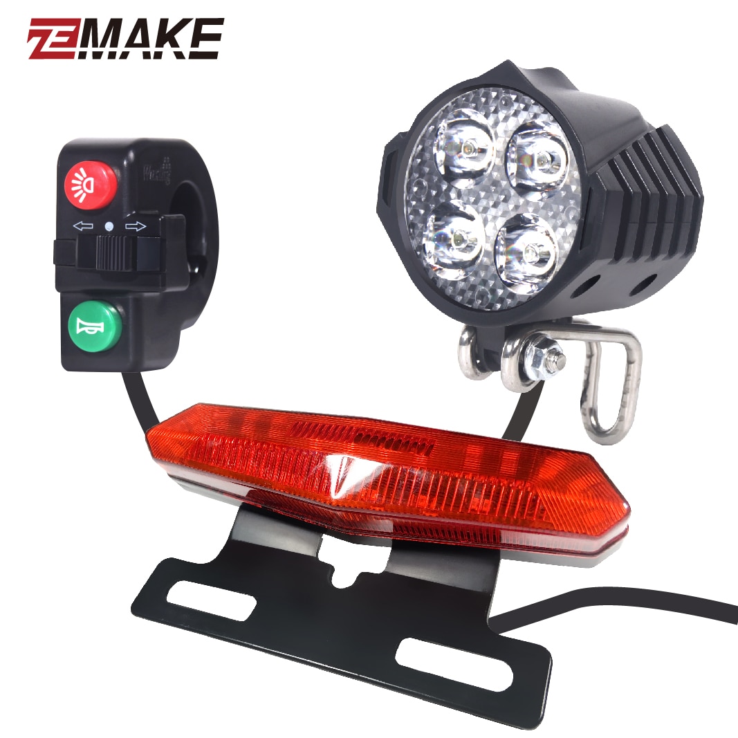 Elektrische Fiets 24/36/48V/60V Koplamp Voor Staart Achter Waarschuwingslichten Led Night spotlight Koplamp Fietsen Ebike Zemake