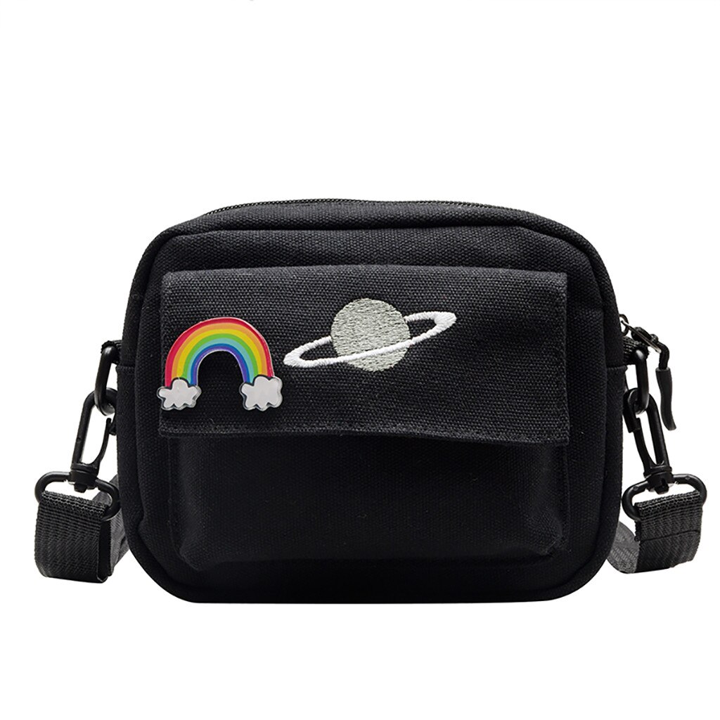 Leisure Dame Crossbody Tassen Planeet Canvas Prints Vrouwen Schoudertas Wilde Winkelen Reist Meisjes Tassen Torebki Damskie # N: Black