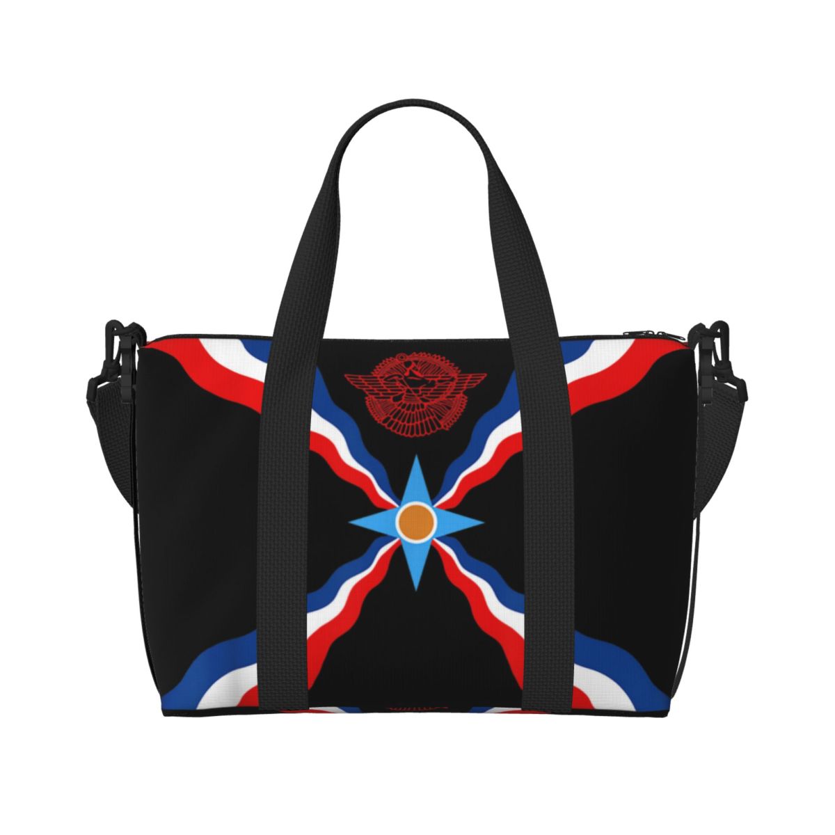 Custom Large Syriac Suryoyo Flag Logo Tote Bag for Women Aramean Assyria Shoulder Shopping Gym Beach Travel Bag: Beige