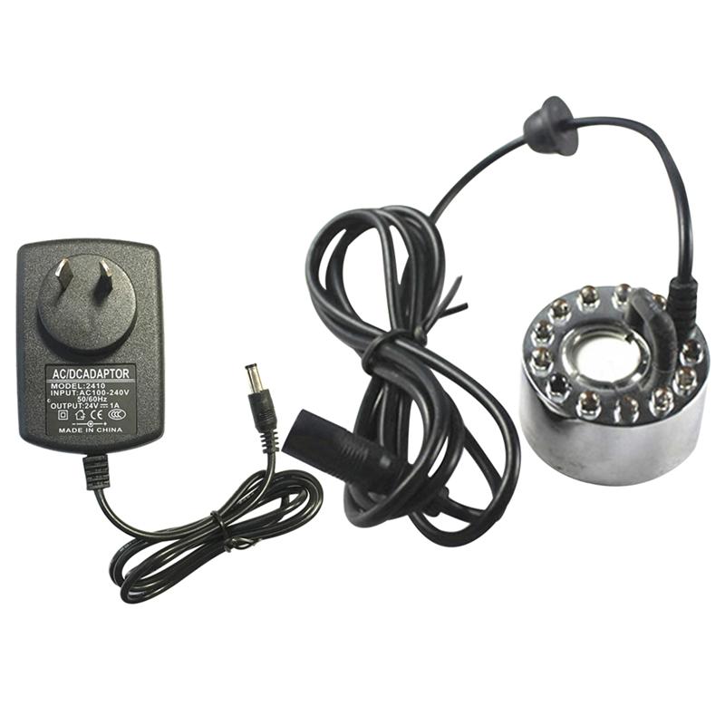 12-LED Ultrasonic Atomizer Color Changing Mist Maker Fog Water Fountain Pond Nebulizer with AU Plug (Black)