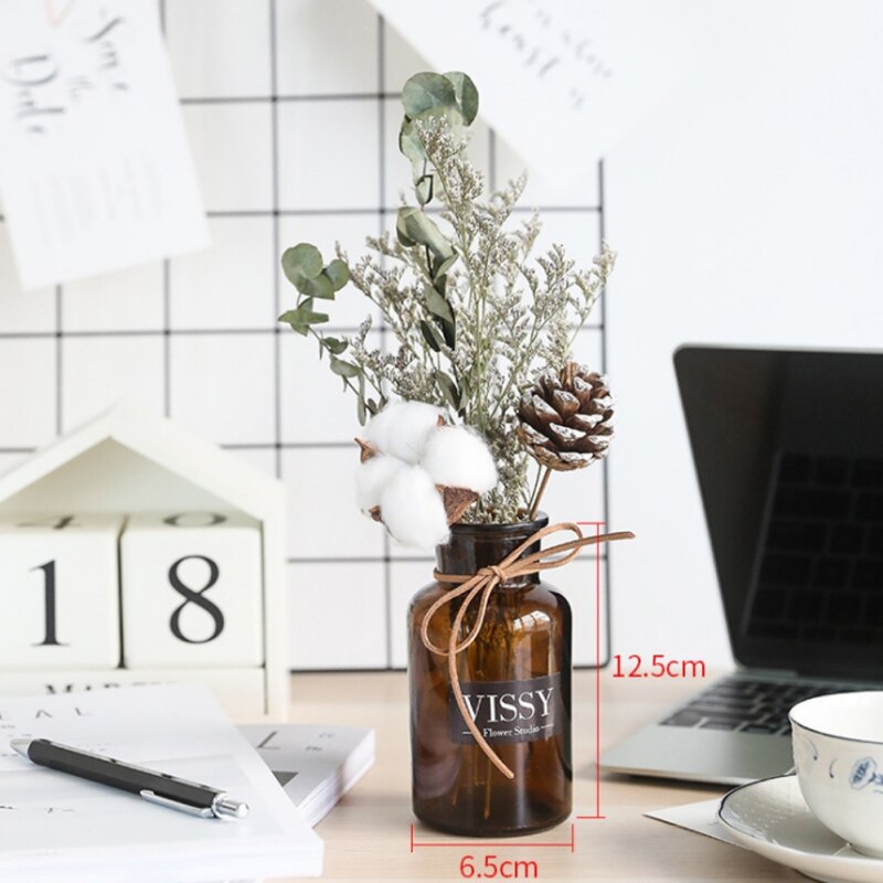 Brun tørret blomstervase fotorekvisitter skydning bryllup blomsterdekoration buket-brun tørrede blomster huspynt vase: Rød