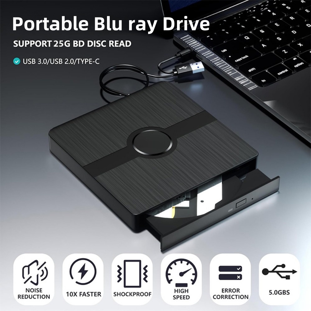 External 3D Blu Ray Drive Portable Blu ray Player 2 in 1 USB 3.0 CD DVD Read/Write Bruner Compatible with Win11/10/8/7, Mac OS
