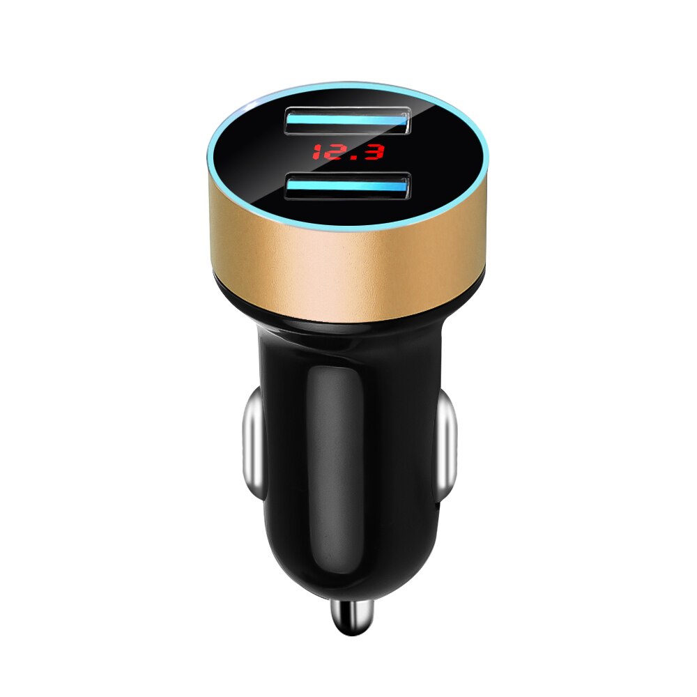 3.1A Dual USB Car Charger 2 Ports LCD Display 12-24V Car Cigarette Socket Lighter Car Phone Charger for iPhone 12 11 Pro Samsung: Gold