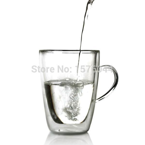 1pc högkvalitativa värmebeständiga dubbla lager väggglaskoppar glashandtag muggar glasvaror 300ml ölglas med lock  jp 1066