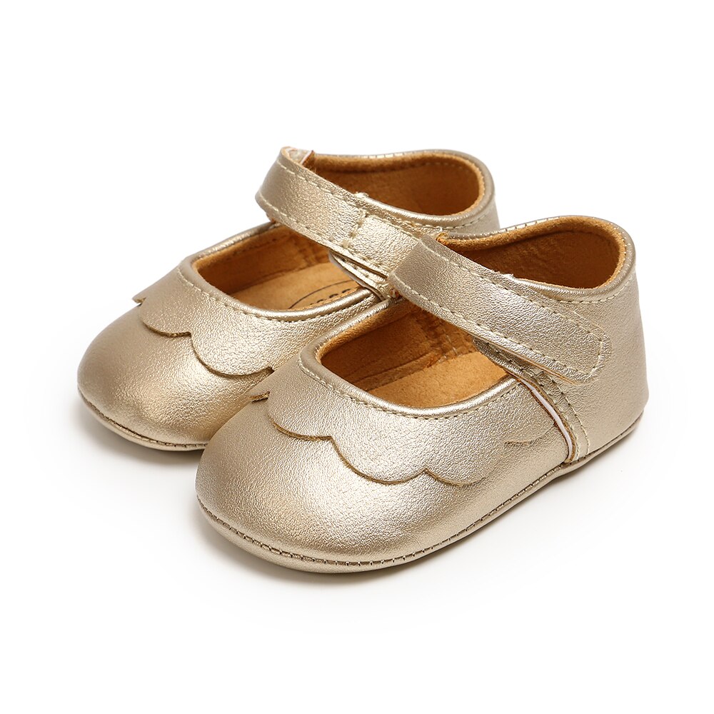Baby Girl Casual Solid PU Leather Shoes 0-18M Infant Toddler Soft Antiskid Sole Crib Shoes Baby Cute Princess Shoes Ballet Flats: Gold / 7-12 Months