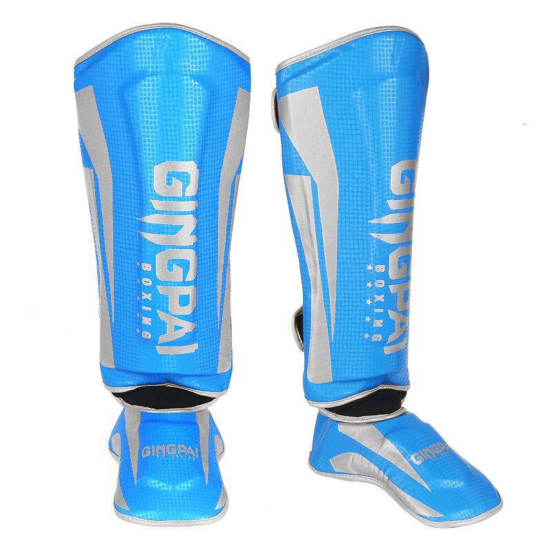 Vuxen muay thai boxning benskydd vristen mma kickboxning fotledsskydd kampsport kickboxning legging taekwondo utrustning: Blå / M 130-160cm