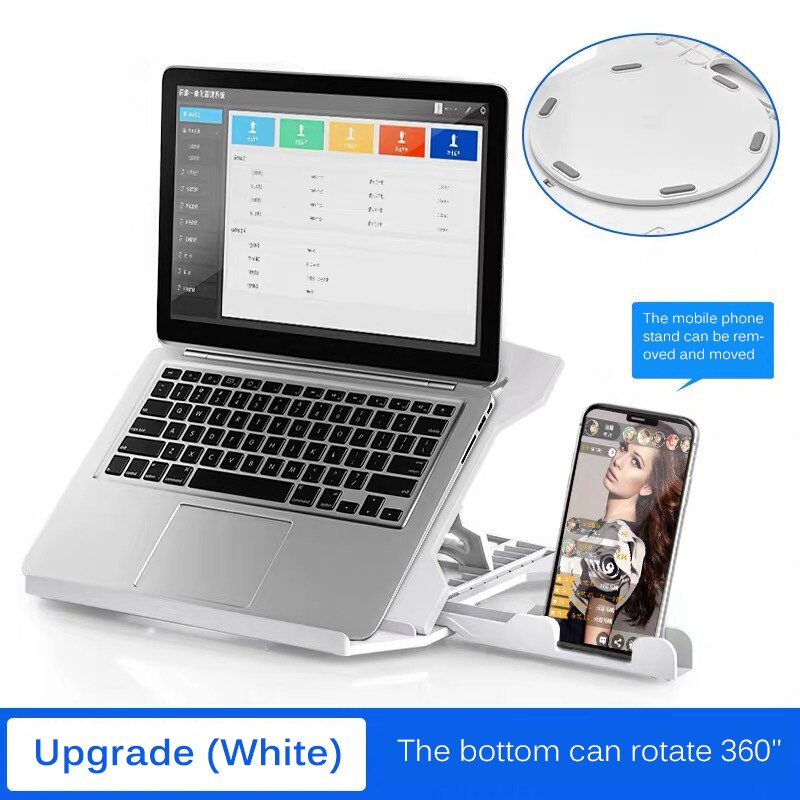 360 DegreeHeight Adjustment Laptop Stand for Macbook Pro for Notebook Support Rotating Bottom Computer Stand Riser Cooling Pad: White upgrade
