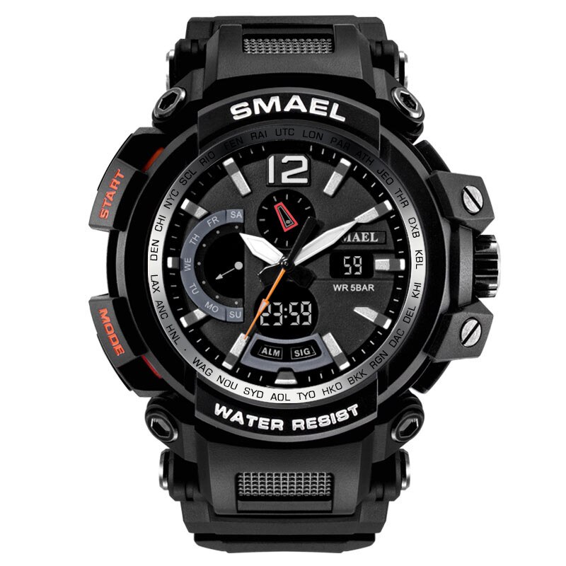 Snelle Levering Smael Mannen Sport Shock Horloge 30M Waterdicht Mannen Klok Dual Display Analoge Digitale Led Elektronische Horloges: Black 
