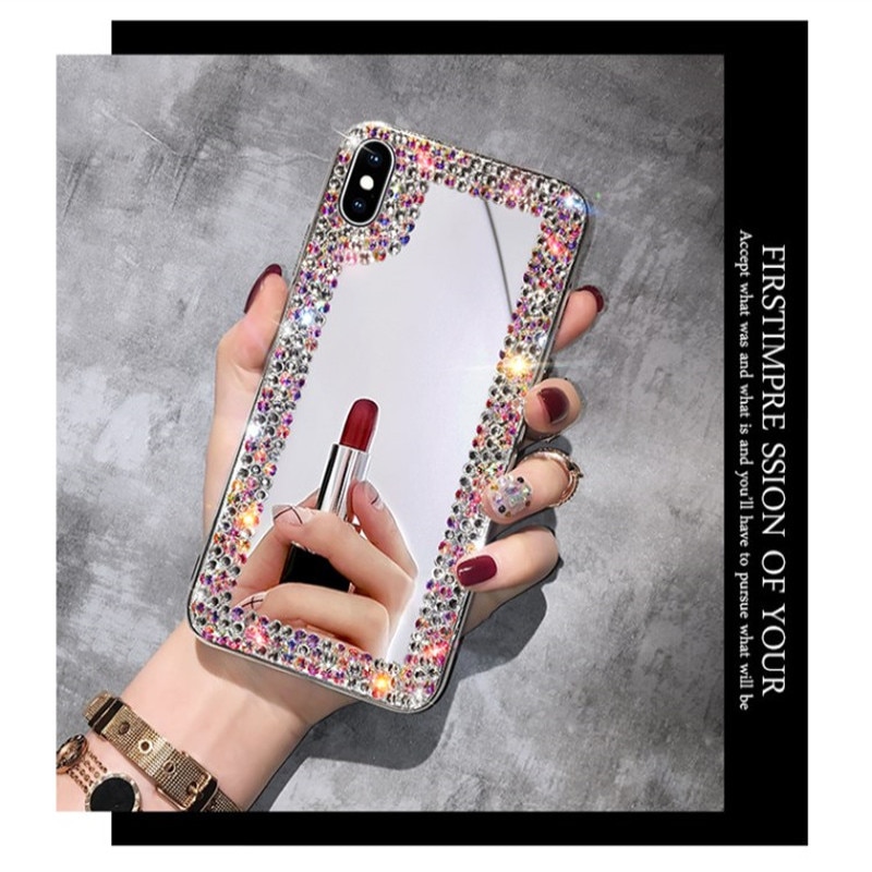 Dla Huawei Nova 7i 6se 3 3i 5 6 7 Pro P30 Mate 20Pro Honor 10 9 Lite P Smart 2019 szkło hartowane lustro Rhinestone Case