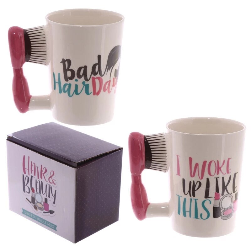 Couples Hand Painted Ceramic Mugs Girl Tools Beauty Kit Handle Tea Coffee Mug Hair Dryer Brush Handle Mug Tea Cup