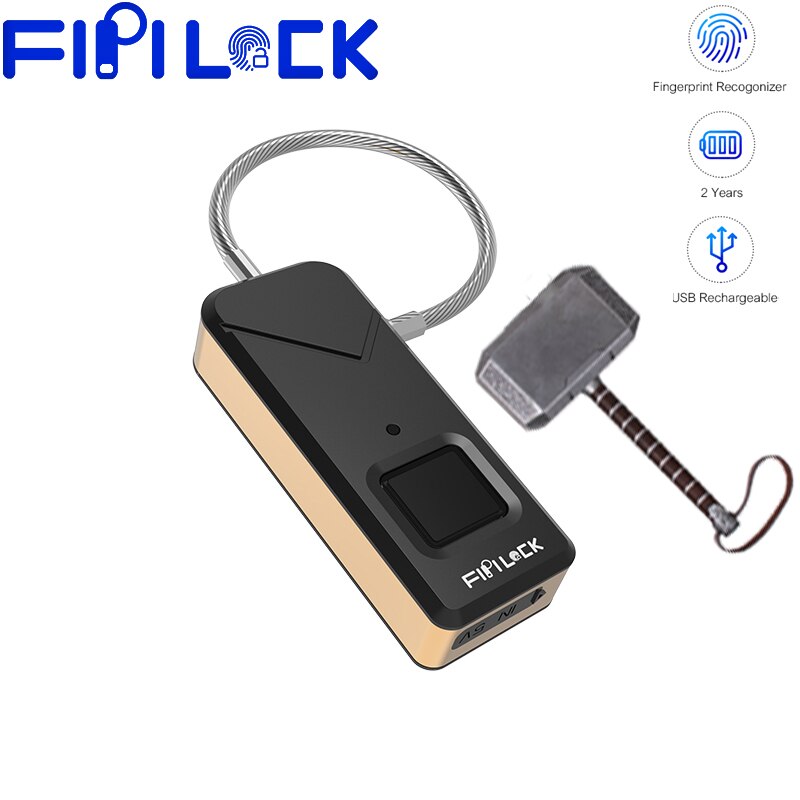 Fipilock, cerradura inteligente recargable sin llave, cerradura de huella digital IP65, candado de seguridad antirrobo impermeable, cerradura de la caja del equipaje de la puerta