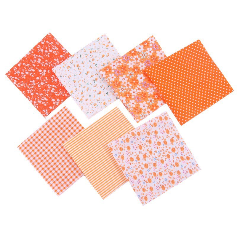 Multifarvet bomuldspatchwork quiltestof syning diy håndlavet tilbehør 7 ark kludmateriale hjemforsyninger firkantet form: Orange