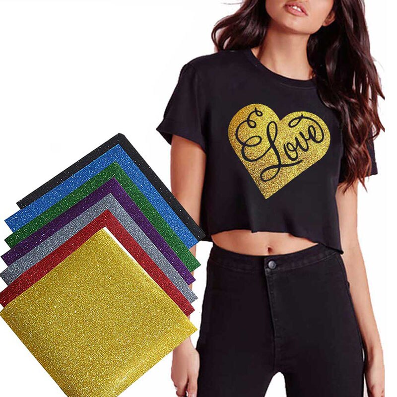 Heat Transfer Glitter Vinyl T-shirt Iron On HTV Heat Press Cutting Plotter Film Vinil Vinilo Heat Transfer 7 Sheets 10*12 Inch