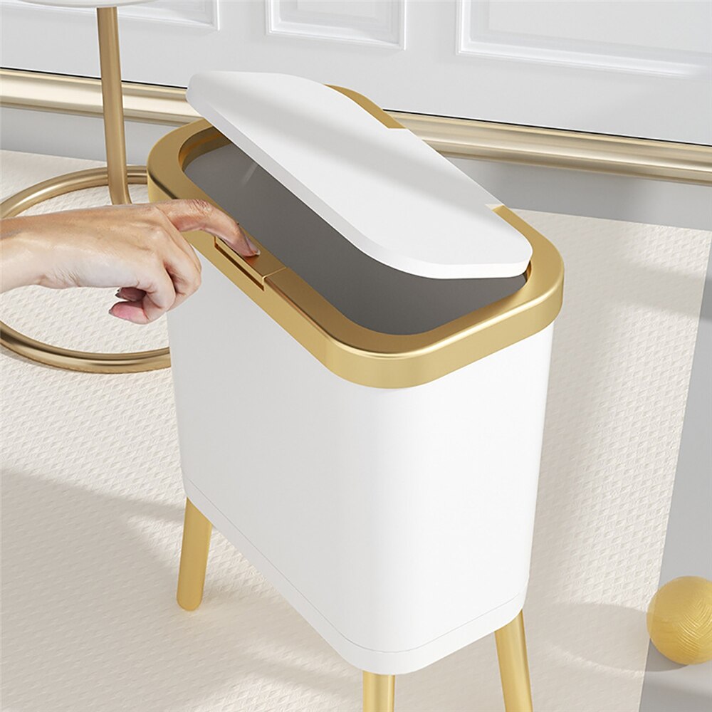 15L Top Luxe White Gold Prullenbak Keuken Badkamer Hoge Capaciteit Vuilnisbak Vier-Legged Tall Smalle Prullenbak opbergdoos