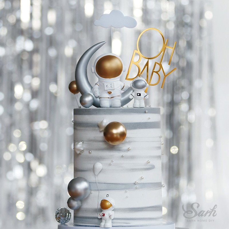 Fusée décorations de vaisseau spatial | Décoration de gâteau d'astronaute "Oh Baby" joyeux anniversaire mariage spectacle bébé, fournitures de pâtisserie, adorables Ins