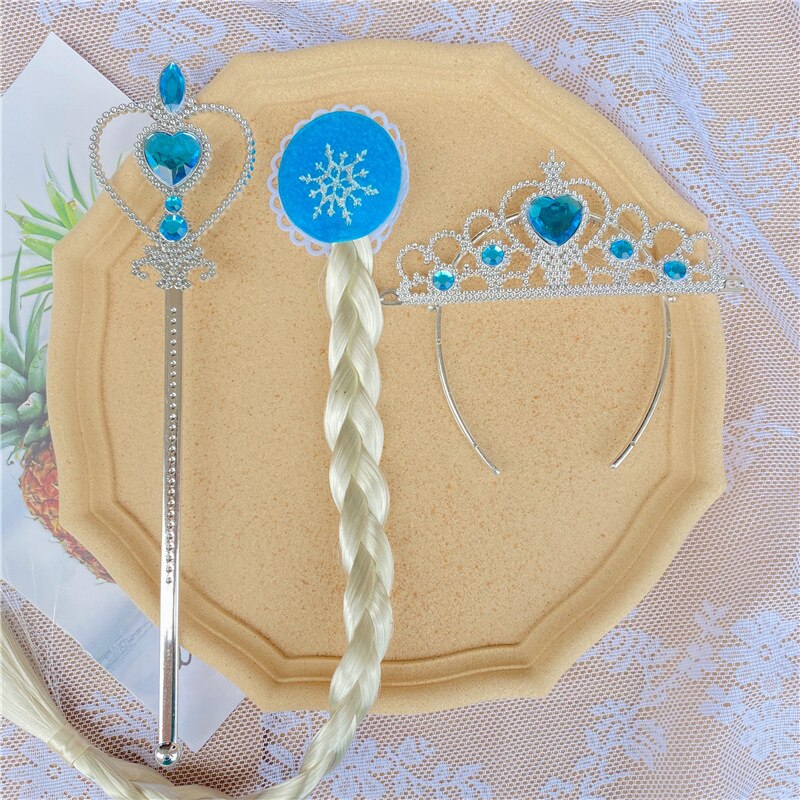 Elsa Prinses Accessoires Handschoenen Wand Kroon Sieraden Set Elsa Pruik Vlecht voor Prinses Jurk Kleding Cosplay Aankleden Sneeuwvlok