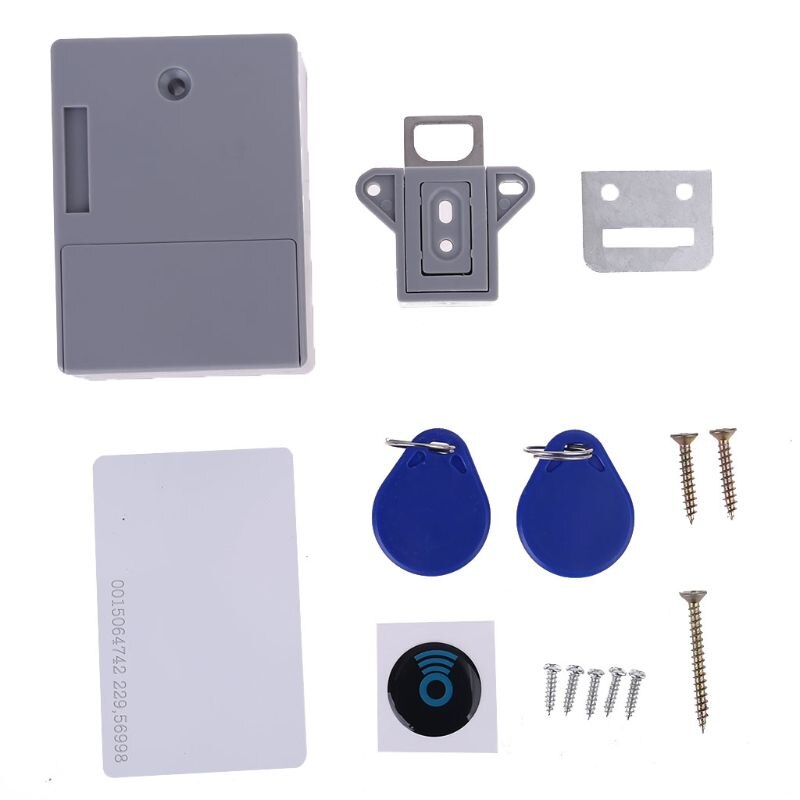 Punch-free Invisible Intelligent Sensor Drawer Lock File Cabinet Anti-theft Lock Wardrobe Shoe Cabinet Door RFID Lock: Gray