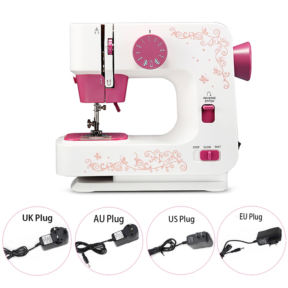 Home Electric Desktop Sewing Machine Household Overlock DIY clothes 2 speed 12 stitches portable Battery/DC adapter Hicello
