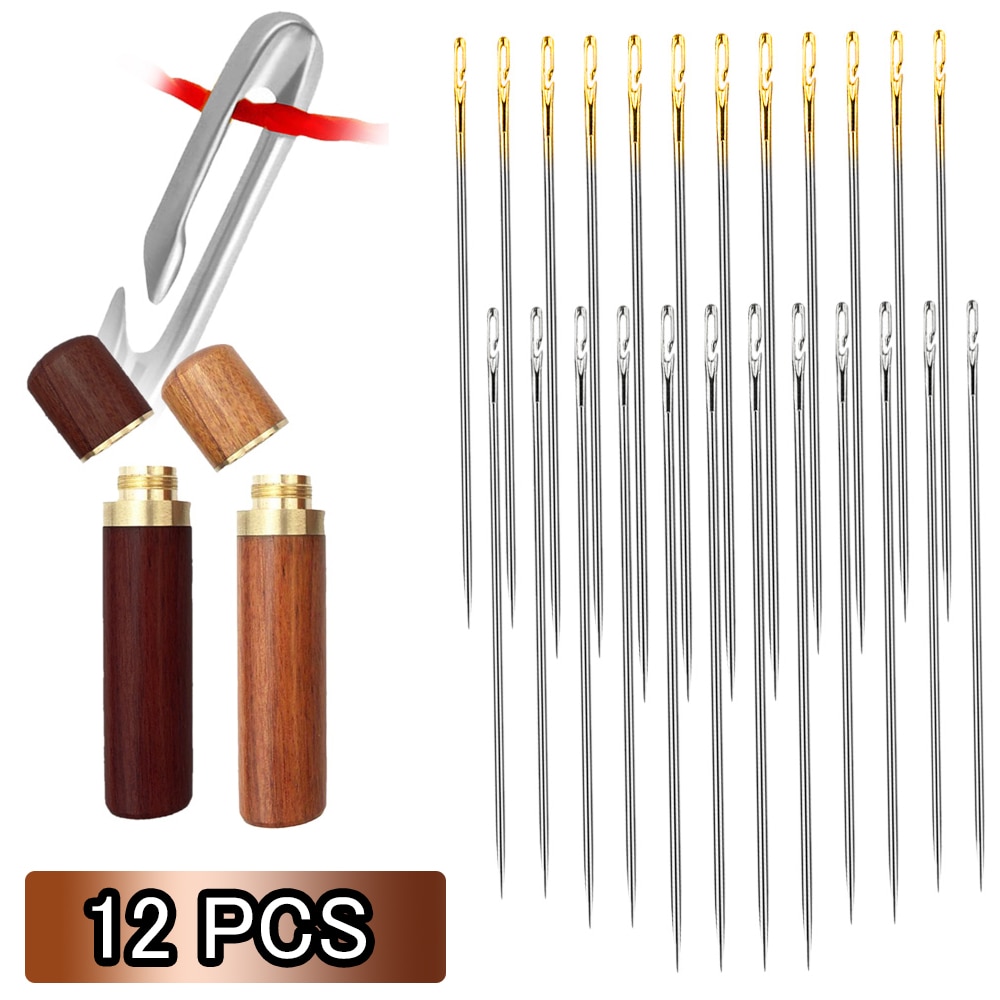 12Pcs/set Elderly Stainless Steel Needle-side Hole Blind Needle Household Sewing Hand Sewing Needles Threading Apparel Sewing