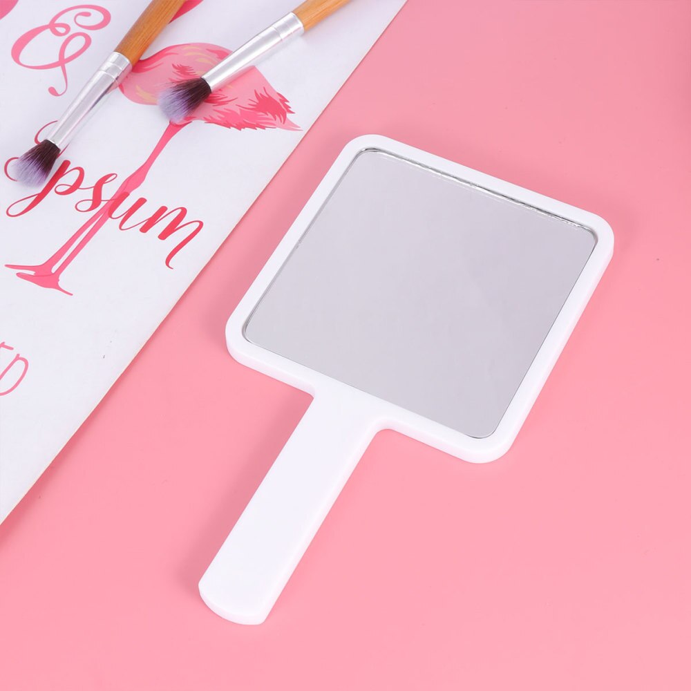 Handle Makeup Mirror Simple Practical Durable Small Makeup Mirror for Woman (White 90x160mm)