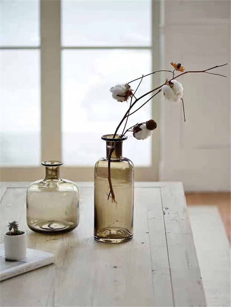 Modern Minimalist Translucent Glass Vase Flower Arrangement Flower Home Living Room Dining Table Home Decoration Brown