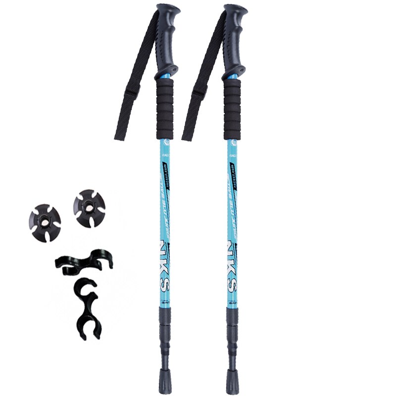 2 Pz/lotto anti shock nordico a passeggio bastoni Bastoncini Da trekking Ultraleggero A Piedi Canne Telescopiche trekking con Punte in Gomma Protezioni: 1 paio blu