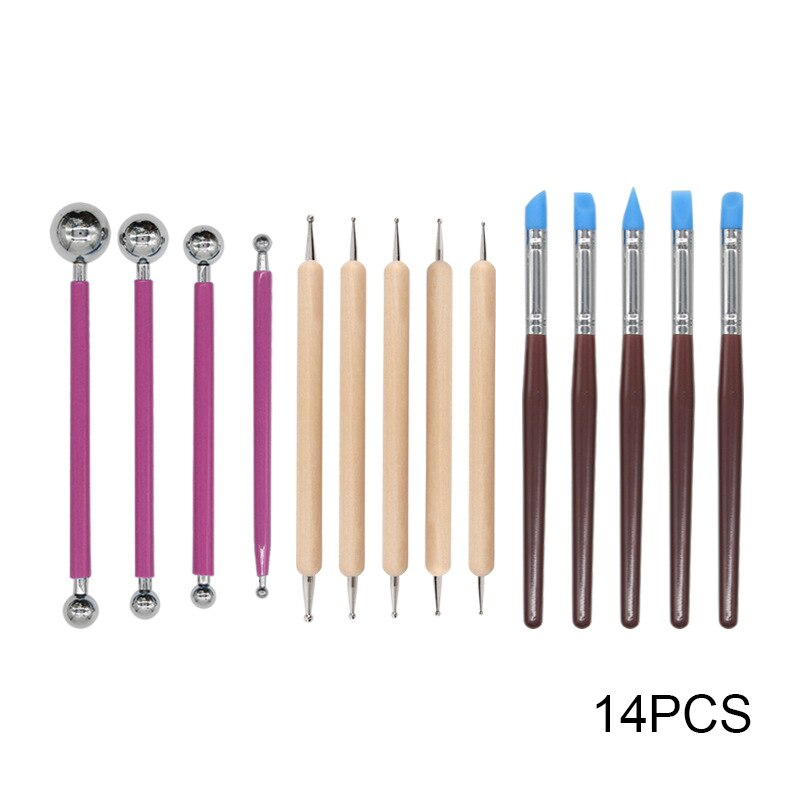 14pcs Ball Stylus Dotting Tools Set for Embossing Pattern Clay Pottery Ceramics Flower Carving Sculpting Modeling SGA998: rose red