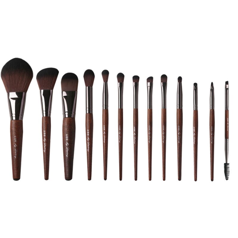 Juego de brochas de maquillaje de gama alta 13 Uds brocha para base y polvos sombra de ojos pincel de labios cepillo de base plana Kit de herramientas cosméticas de: Marrón