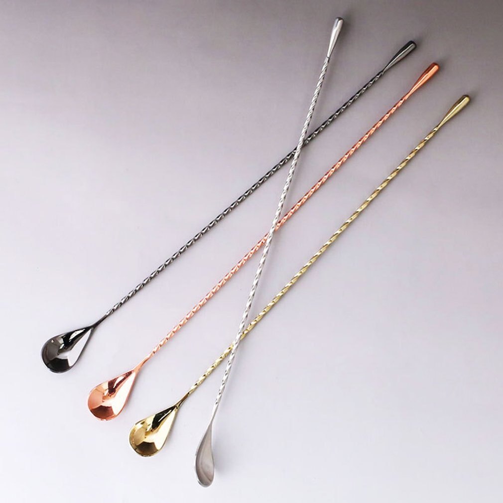 Water Bar Spoon Stainless Steel Fine Thread Bar Spoon Cocktail Stirring Bartender Teardrop Bar Mixing