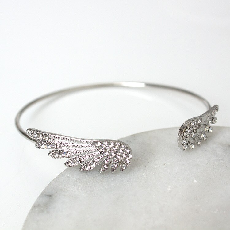 Angel Wings Bracelet Adjustable Woman Riding Bike Jewelry Open Bracelet Silver Plated Crystal Spacecraft