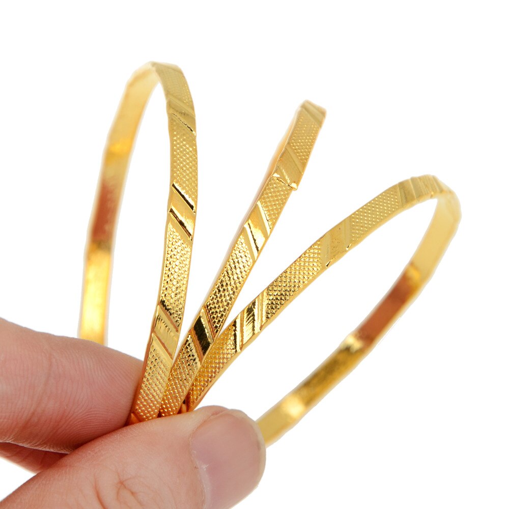 3Pcs/Set Gold Color Alloy Children Golden Bangle Simple Bangles&amp;Bracelets For Girl Birthday Accessories