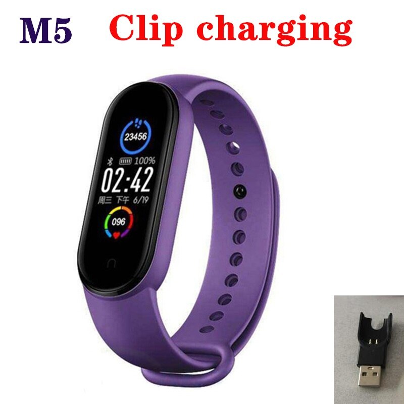 M6/M5 Smart Watch Heart Rate Blood Pressure Monitor Smart Bracelet Fitness Track Pedometer Sport Band For IPhone Xiaomi Android: C05-M5 Purple