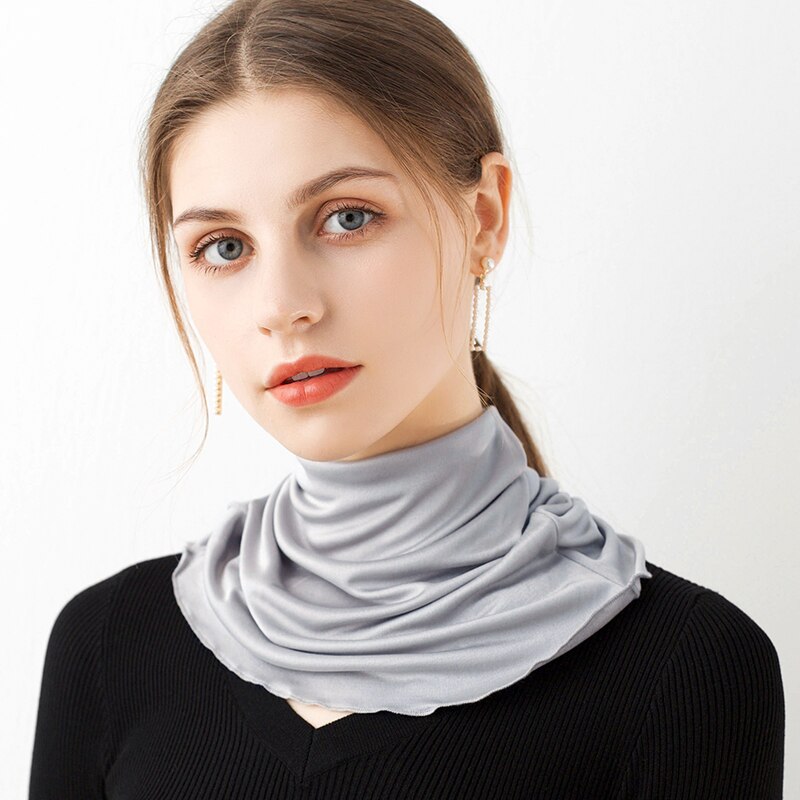100% Nature Silk Ring Scarf Women Sun Protection Headscarf Neck Collar Outdoor Scarvers Real Silk Solid Neckscarves: Gray