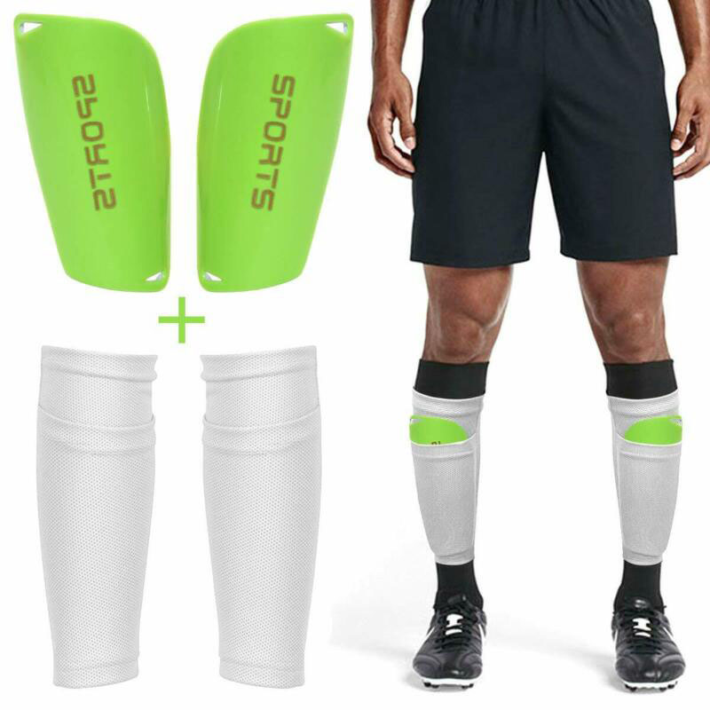 Football Leggings Skin Shin Guard Socks Pads Sleeves Soccer Team Game Leg Shield Protective: White   green / L