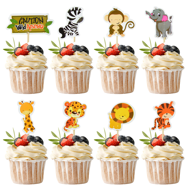 Décoration de gâteau animaux Safari, forêt renard Lion zèbre, décoration de Cupcake pour enfants, outils de décoration de gâteau pour fête de 1er anniversaire