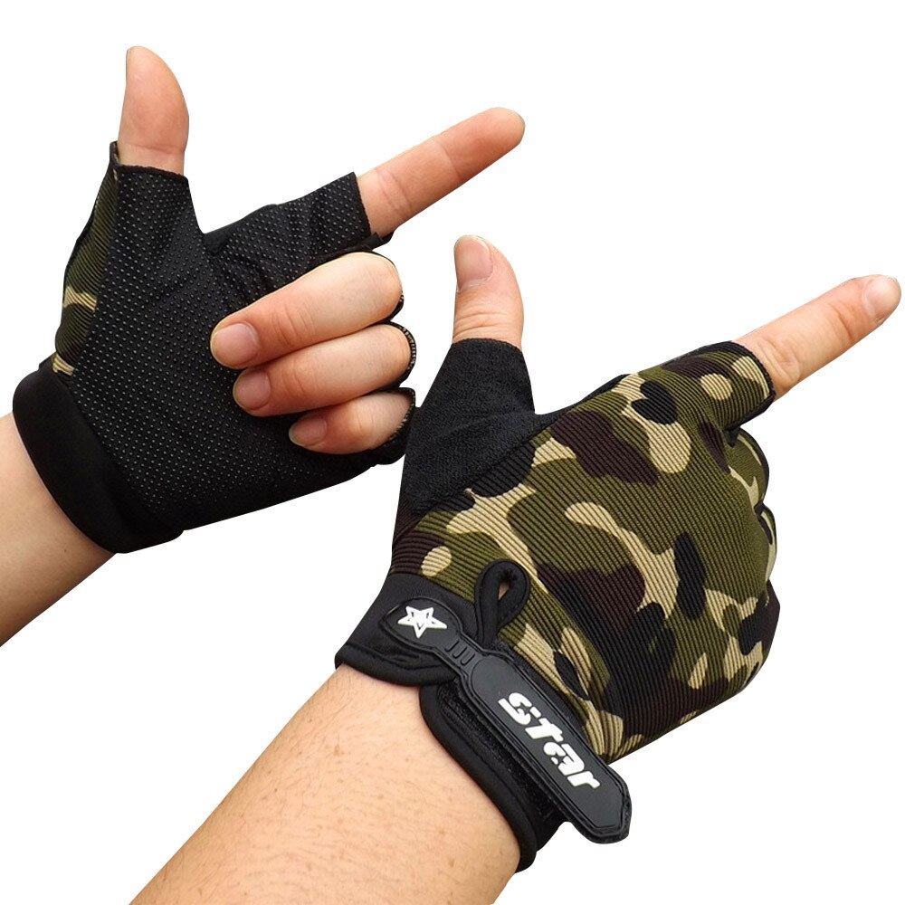 Gants moto Camouflage hommes femmes demi doigt gants de sport antidérapant vélo vélo gymnastique Fitness demi doigt gant 19NOV21