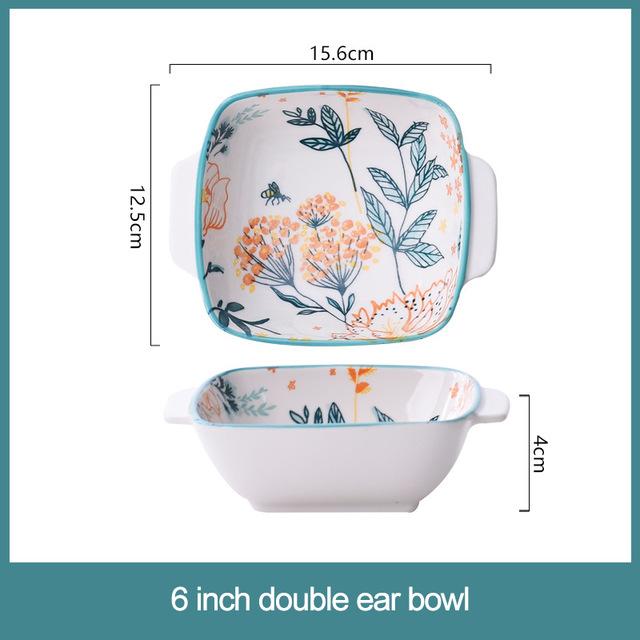 Juego de platos de cerámica para fruta, ensalada, Bol para arroz o sopa, bandeja redonda, vajilla decorativa de porcelana de hueso, platos de cocina: 6 inch bowl