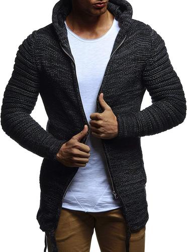 Man Knitted Cardigan Coats Men's Sweater Coat Solid Color Men's Sweater Hooded Sweaters Coats: Dark Gray / L