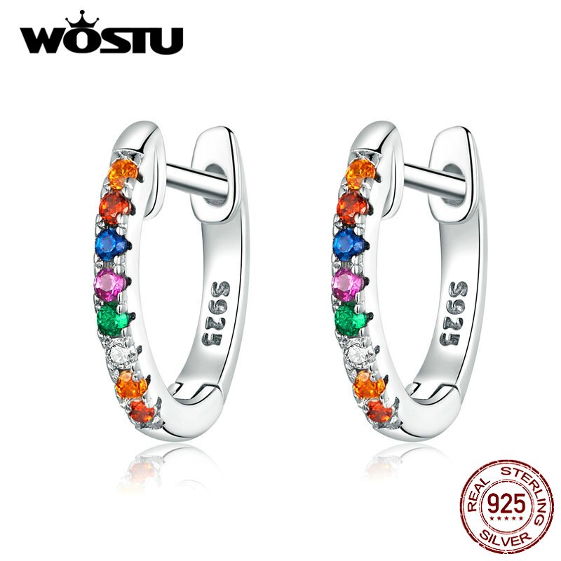 WOSTU Authentic 925 Sterling Silver 6 Color Small Circle Hoop Earrings For Women Wedding Noble Jewelry FIE498