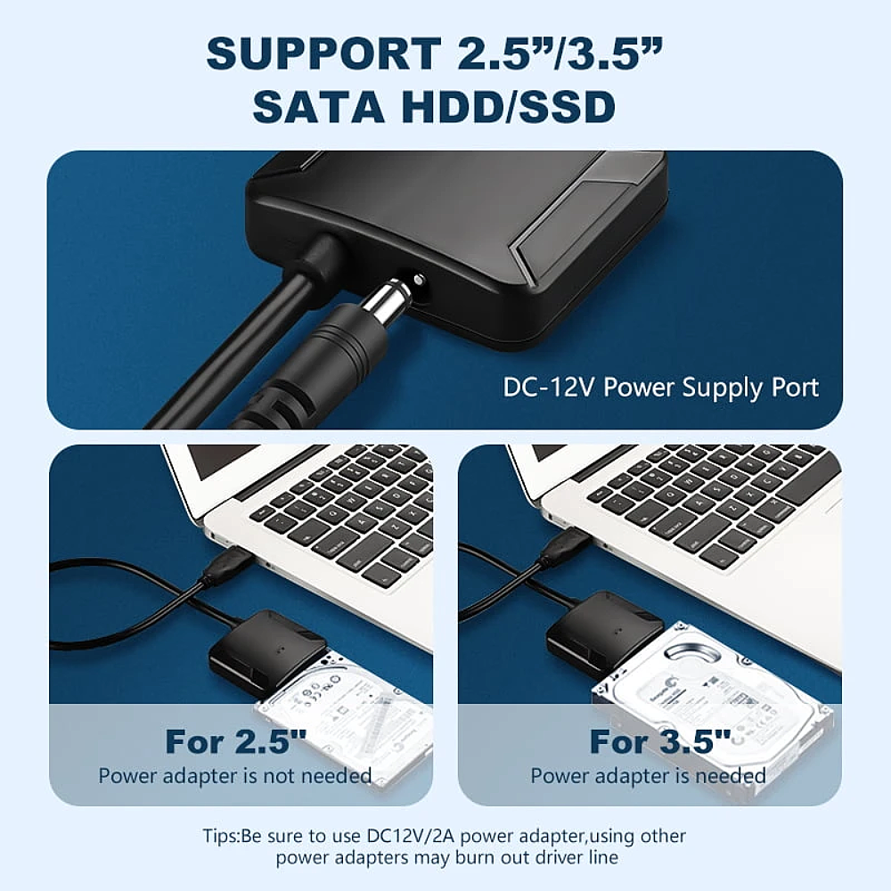 USB 3.0 To Sata Cable For SATA III 3.5 2.5 Inch External HDD SSD Hard Drive Easy Drive Cable DC5.5 12V 2A Power Adapter