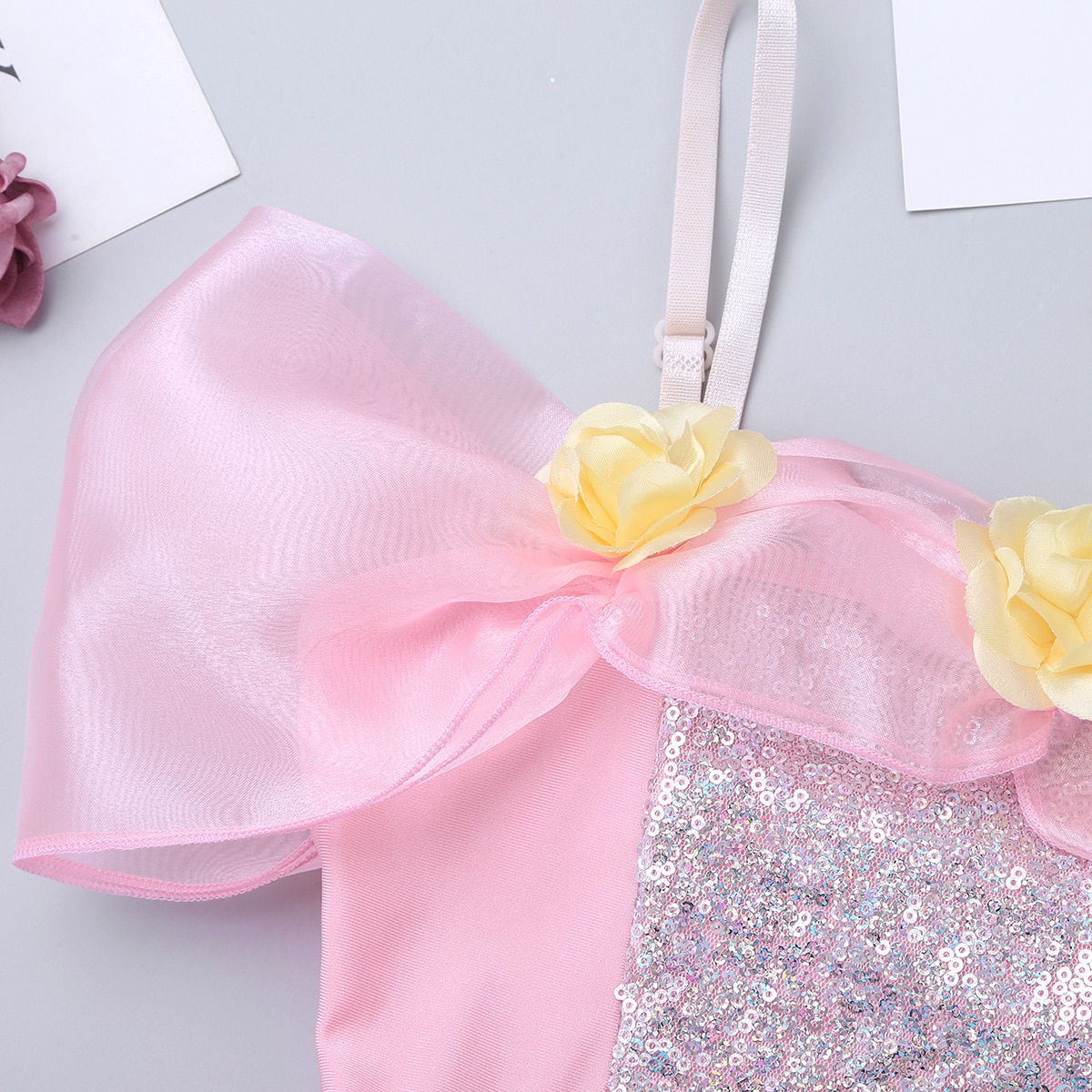 Iiniim-ballerine pour enfants, bretelles épaules dénudées, fleurs 3D, Ballet, danse, gymnastique, justaucorps, robe Tutu