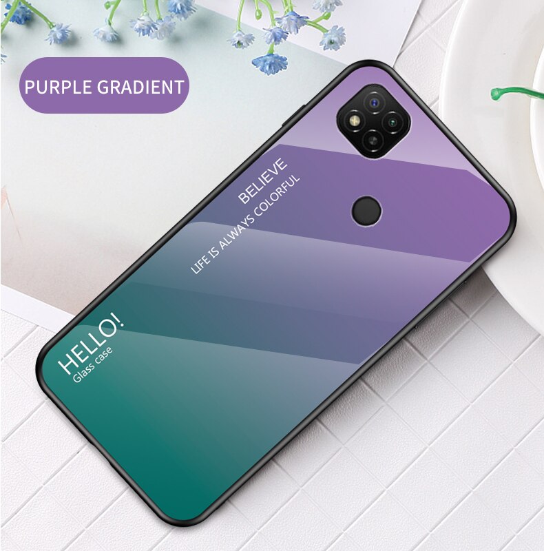 OUDINI For Xiaomi Redmi 9C Cover Gradient Glass Case For Redmi 9C Case: purple