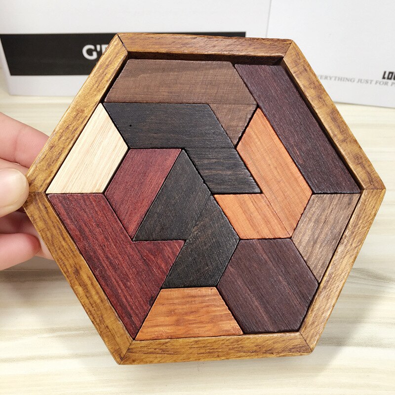 3d trä sexkantiga intelligenta geometriska pussel barns byggpussell kognitiv matchande barngåvor för barn
