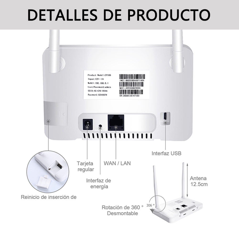 Euplug 4g draadloze wifi-router 300 mbps 4g lte cpe-routermodem  rj45 lan/wan externe antenne draadloze hotspot met simkaartsleuf