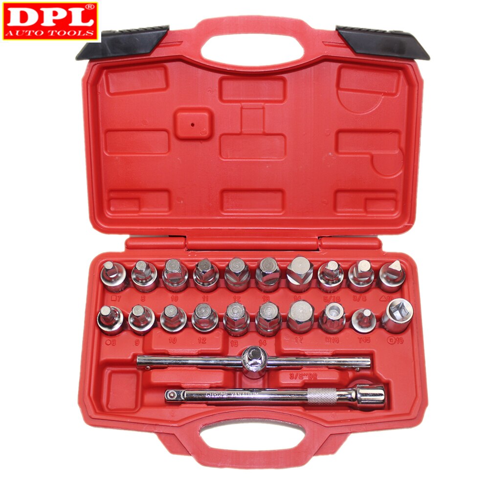 22PCS Oil Drain Pipe Plug Socket Set Screws Removal Tool Triangle Square Hexagon T-bar Remover Sleeve Special Tools